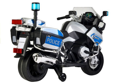 Dětský elektrický motor BMW R1200 policie s LED světly stříbrný