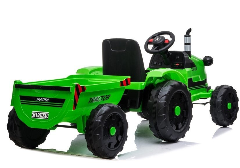 Dětský elektrický traktor 12V – s přívěsem a hudbou | zelený