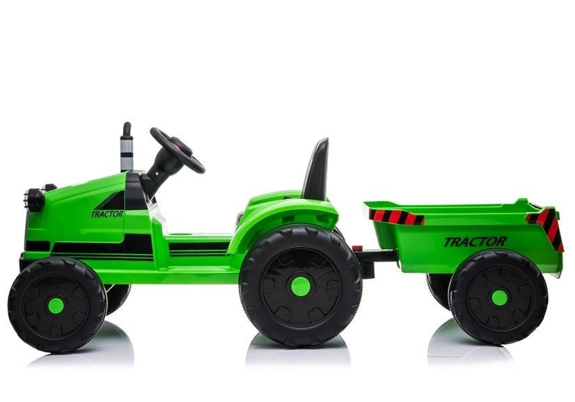 Dětský elektrický traktor 12V – s přívěsem a hudbou | zelený