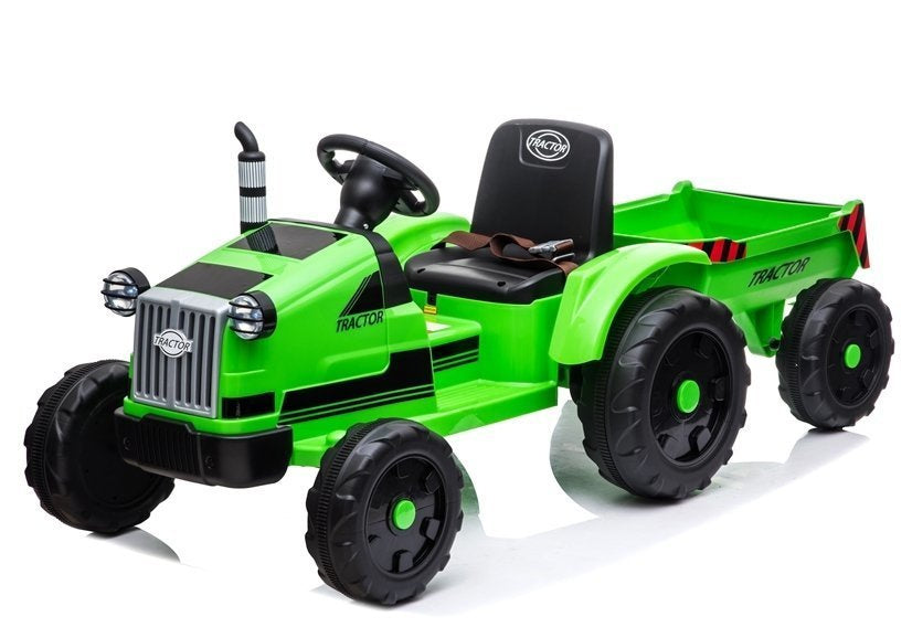 Dětský elektrický traktor 12V – s přívěsem a hudbou | zelený