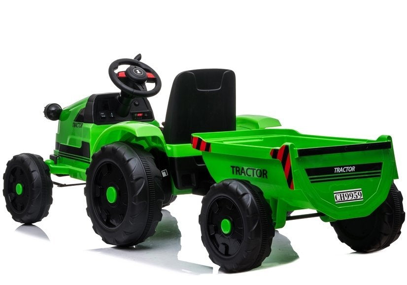Dětský elektrický traktor 12V – s přívěsem a hudbou | zelený
