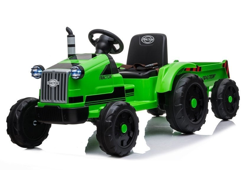 Dětský elektrický traktor 12V – s přívěsem a hudbou | zelený