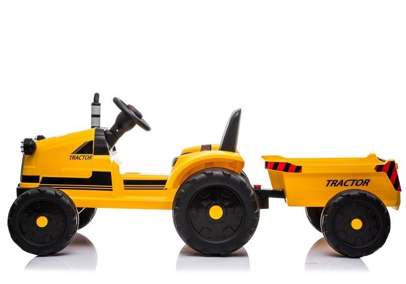 Dětský elektrický traktor s přívěsem 12V hudební panel – žlutý