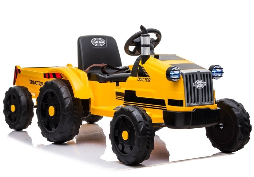 Dětský elektrický traktor s přívěsem 12V hudební panel – žlutý