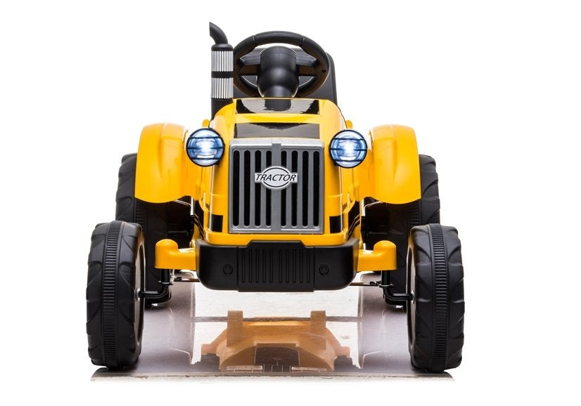 Dětský elektrický traktor s přívěsem 12V hudební panel – žlutý