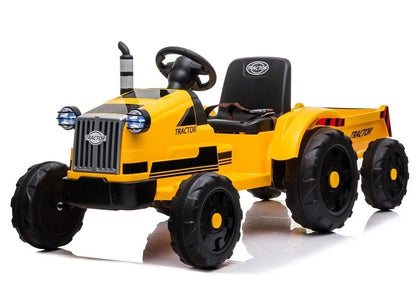 Dětský elektrický traktor s přívěsem 12V hudební panel – žlutý