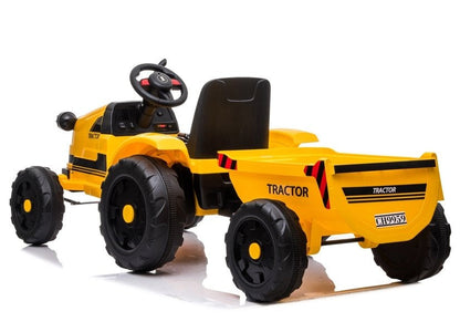 Dětský elektrický traktor s přívěsem 12V hudební panel – žlutý