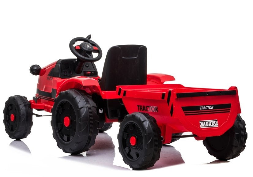Dětský elektrický traktor s přívěsem 12V světla hudba červený