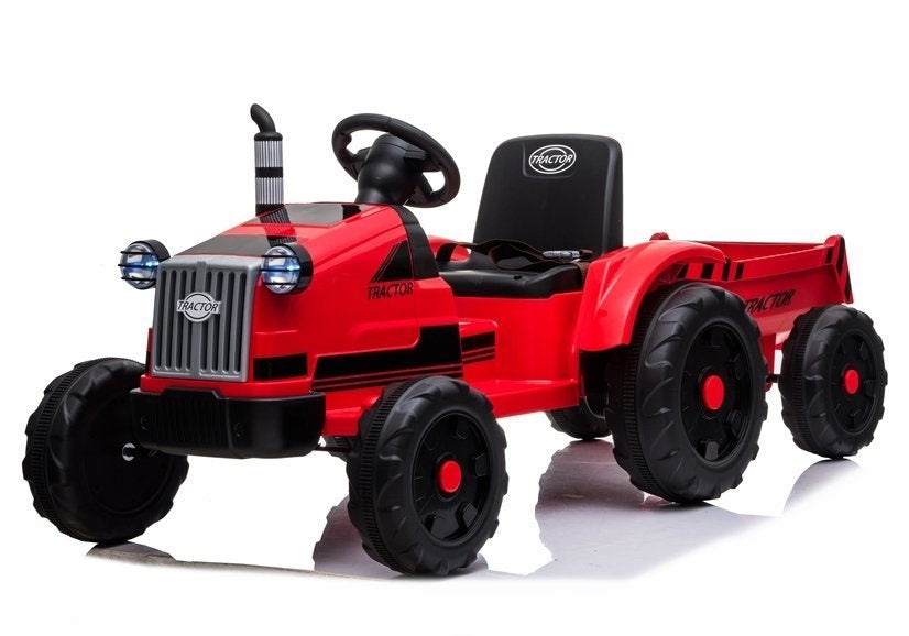 Dětský elektrický traktor s přívěsem 12V světla hudba červený
