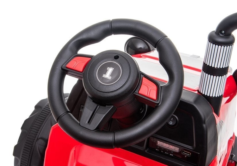 Dětský elektrický traktor s přívěsem 12V světla hudba červený