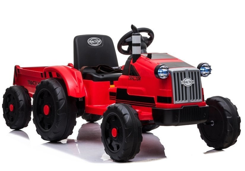 Dětský elektrický traktor s přívěsem 12V světla hudba červený