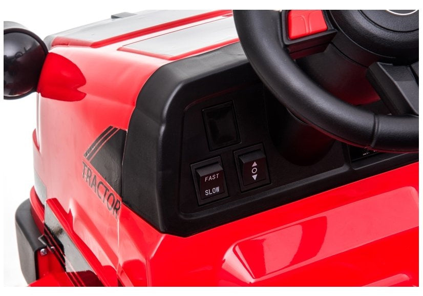 Dětský elektrický traktor s přívěsem 12V světla hudba červený