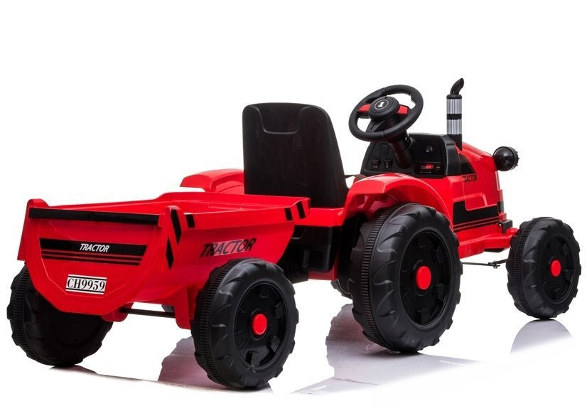 Dětský elektrický traktor s přívěsem 12V světla hudba červený