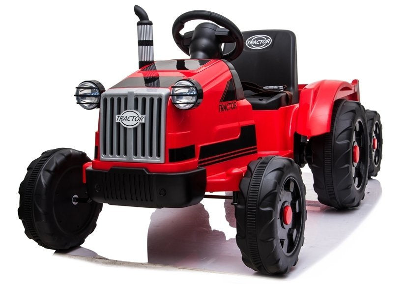 Dětský elektrický traktor s přívěsem 12V světla hudba červený
