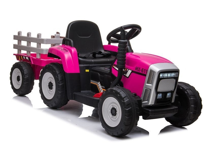 Dětský elektrický traktor s přívěsem a dálkovým ovládáním růžový