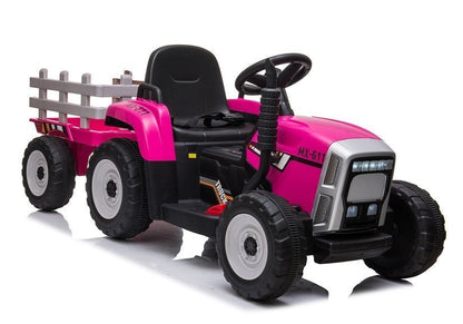 Dětský elektrický traktor s přívěsem a dálkovým ovládáním růžový