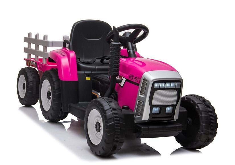 Dětský elektrický traktor s přívěsem a dálkovým ovládáním růžový