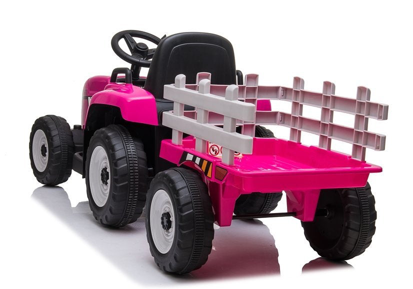 Dětský elektrický traktor s přívěsem a dálkovým ovládáním růžový