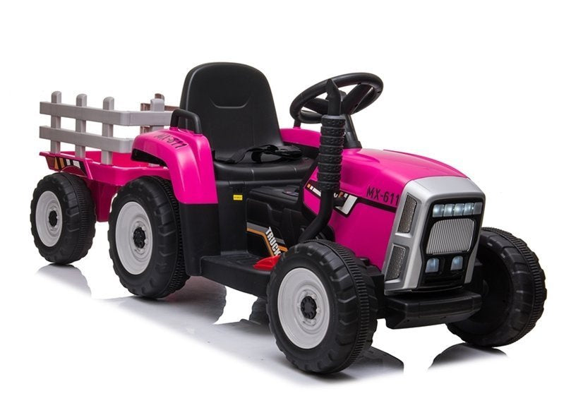 Dětský elektrický traktor s přívěsem a dálkovým ovládáním růžový
