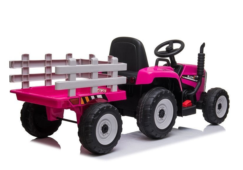 Dětský elektrický traktor s přívěsem a dálkovým ovládáním růžový