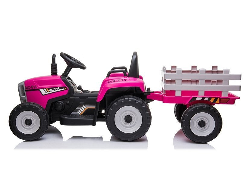 Dětský elektrický traktor s přívěsem a dálkovým ovládáním růžový
