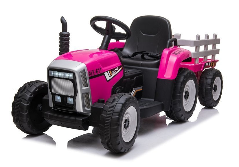 Dětský elektrický traktor s přívěsem a dálkovým ovládáním růžový