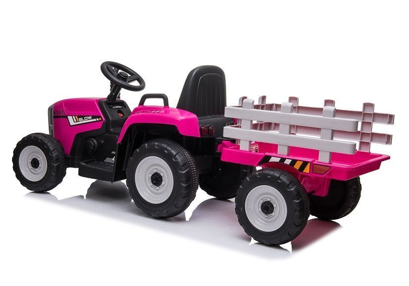 Dětský elektrický traktor s přívěsem a dálkovým ovládáním růžový