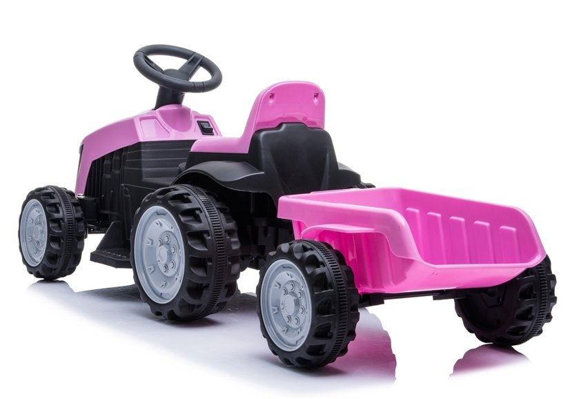 Dětský elektrický traktor s přívěsem na akumulátor růžový