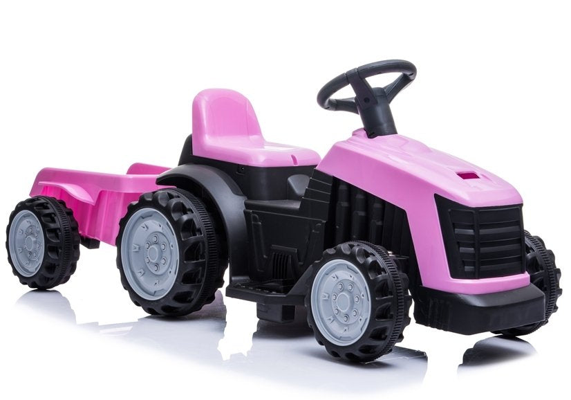 Dětský elektrický traktor s přívěsem na akumulátor růžový