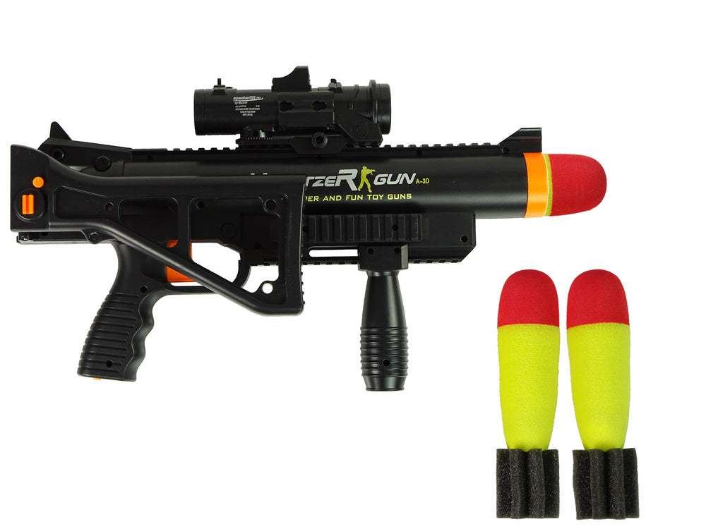 Dětský granátomet s raketami a zvuky baterka a terč černý