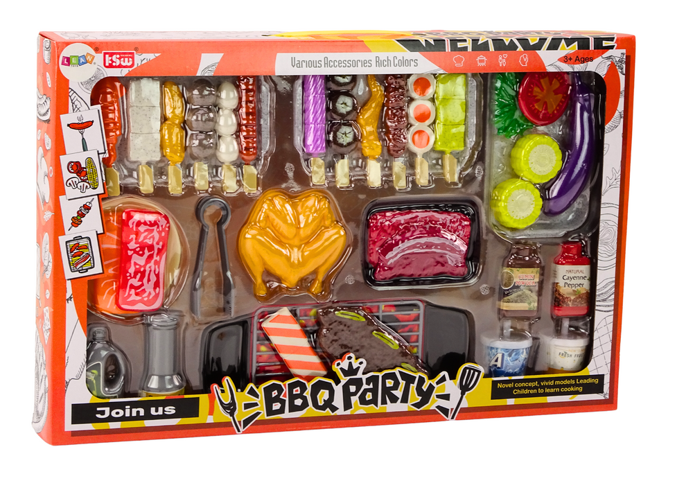 Dětský gril se zeleninou a figurkami BBQ party 37 dílů
