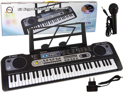 Dětský keyboard s mikrofonem a stojanem na noty černý