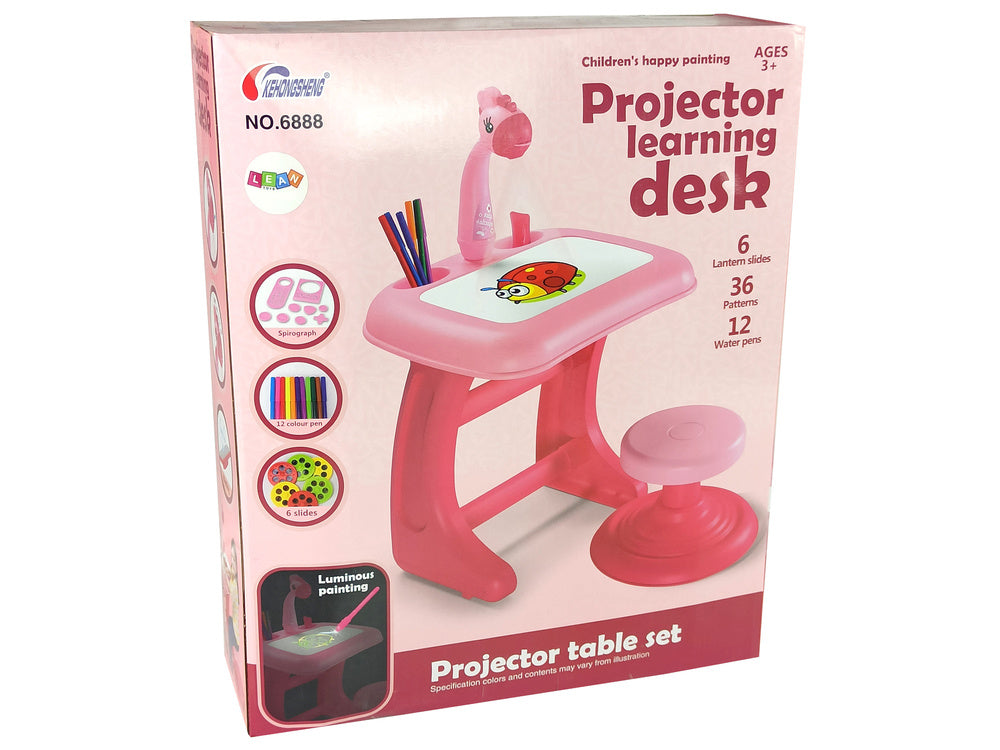 Dětský kreslicí stolik s projektorem a židličkou růžový