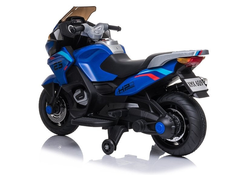 Dětský motorek na akumulator XMX609 s bočními kolečky modrý