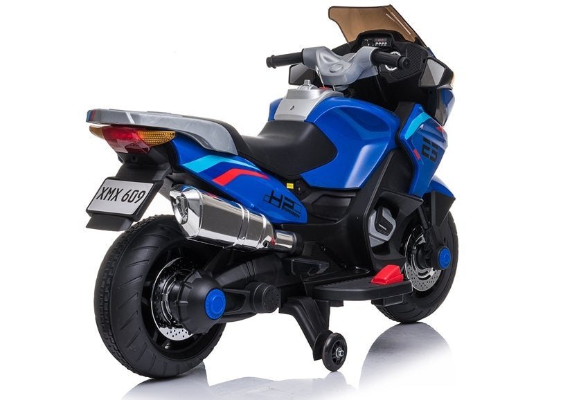 Dětský motorek na akumulator XMX609 s bočními kolečky modrý