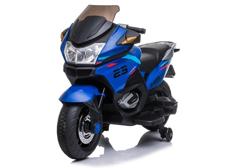 Dětský motorek na akumulator XMX609 s bočními kolečky modrý