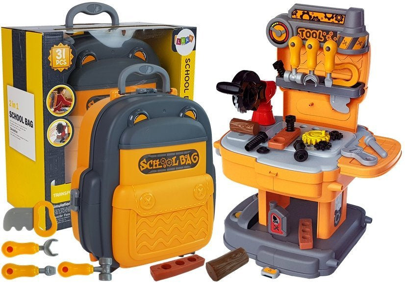 Dětský nářaďový set v batohu s dílenským vybavením oranžovo šedý