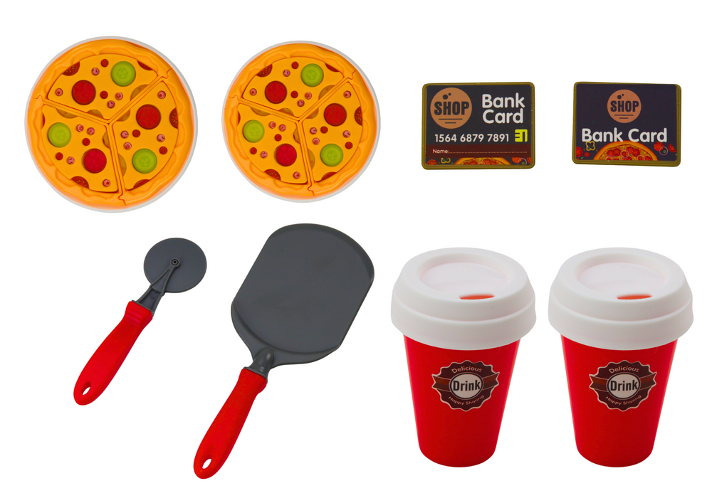 Dětský obchod s pizzou a kávou s pokladnou a příslušenstvím