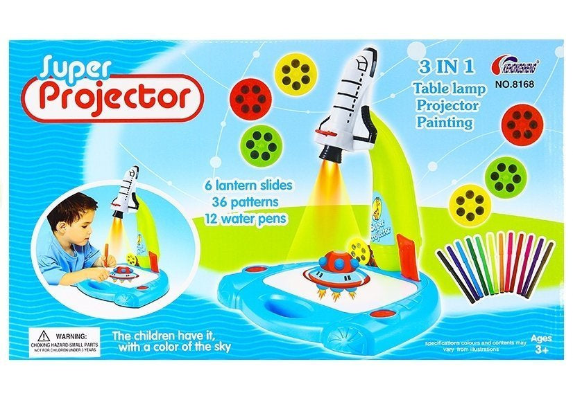 Dětský projektor raketa na kreslení s 36 vzory a fixy