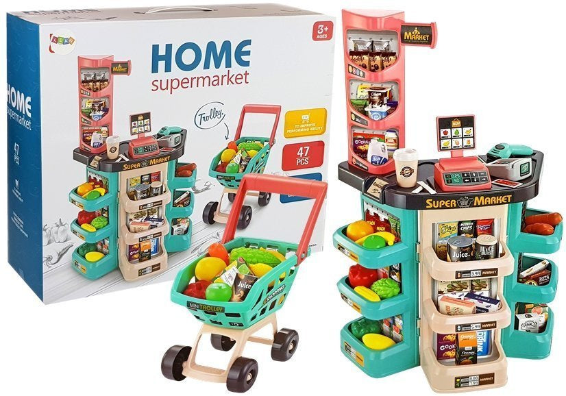 Dětský supermarket s košíkem váhou a čtečkou karet 47 dílů
