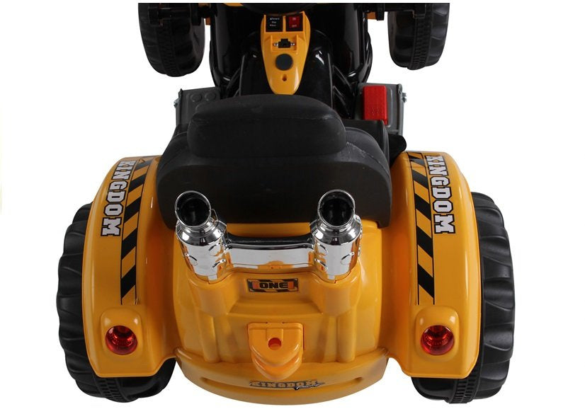 Dětský traktor na akumulator s lžící a kopačkou oranžový