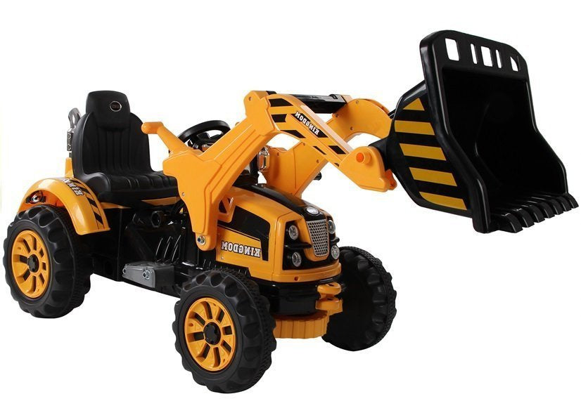 Dětský traktor na akumulator s lžící a kopačkou oranžový