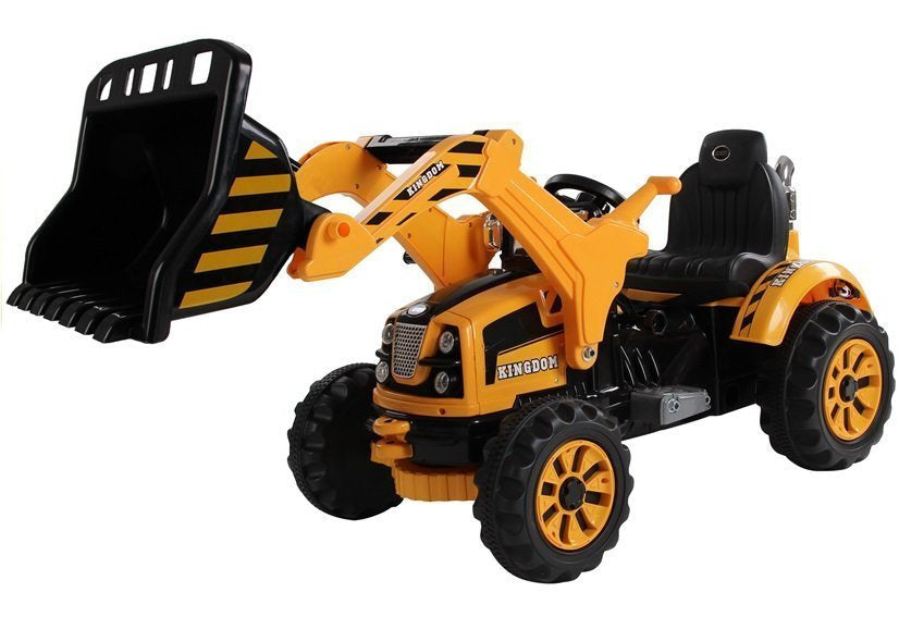 Dětský traktor na akumulator s lžící a kopačkou oranžový