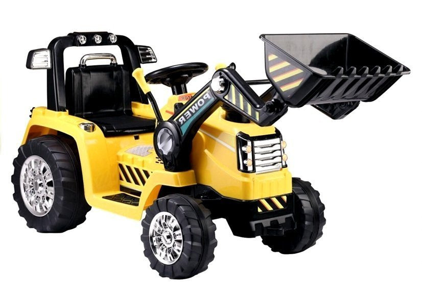 Dětský traktor na akumulator s pohyblivou lžící a pilotem žlutý