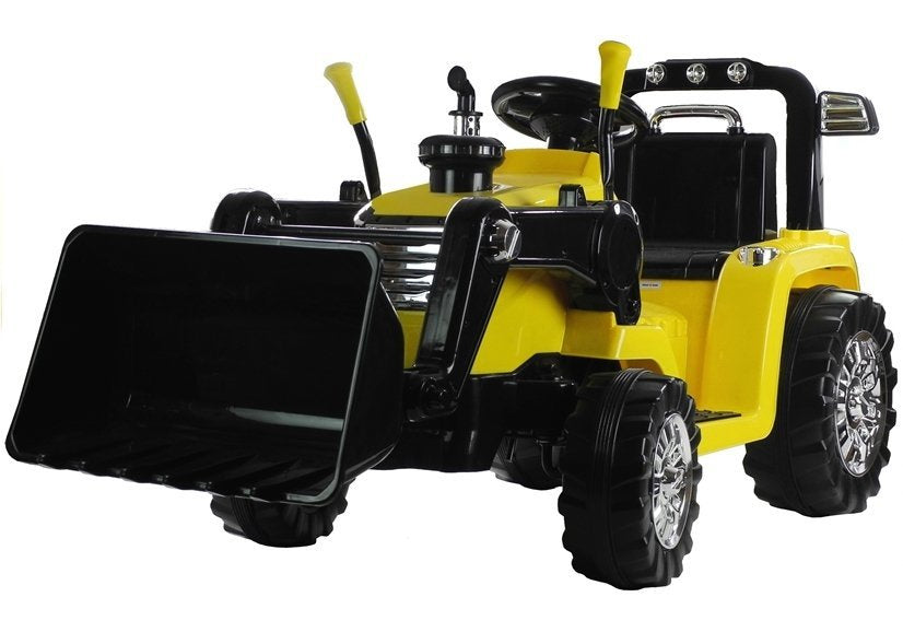 Dětský traktor na akumulator s pohyblivou lžící a pilotem žlutý