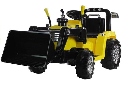 Dětský traktor na akumulator s pohyblivou lžící a pilotem žlutý