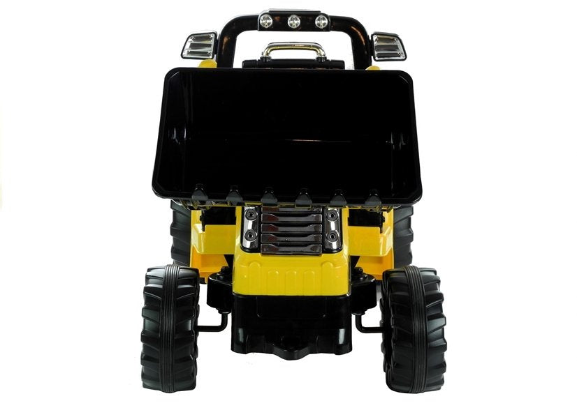 Dětský traktor na akumulator s pohyblivou lžící a pilotem žlutý