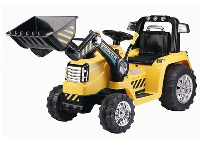 Dětský traktor na akumulator s pohyblivou lžící a pilotem žlutý