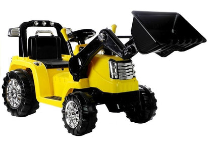 Dětský traktor na akumulator s pohyblivou lžící a pilotem žlutý