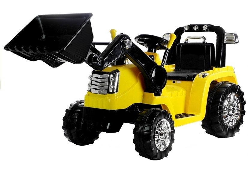 Dětský traktor na akumulator s pohyblivou lžící a pilotem žlutý